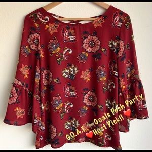 ⭐️C Burgundy Peasant Crossback Blouse E1
